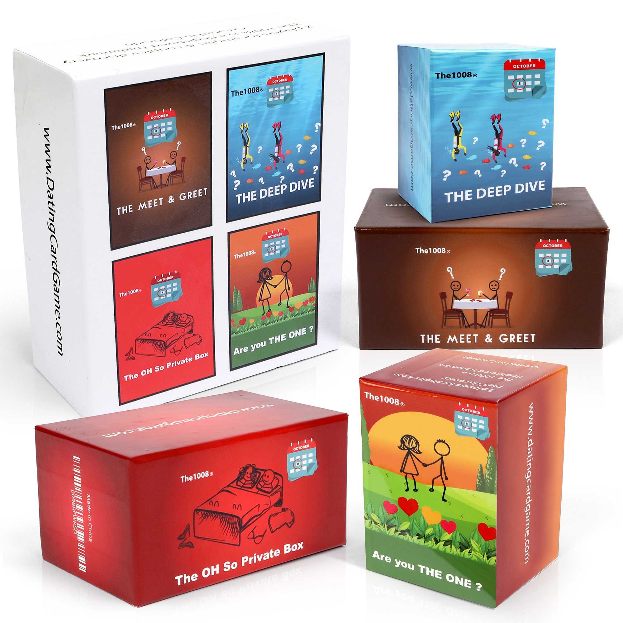 The 1008 dating card game bundle with all four conversation card boxes