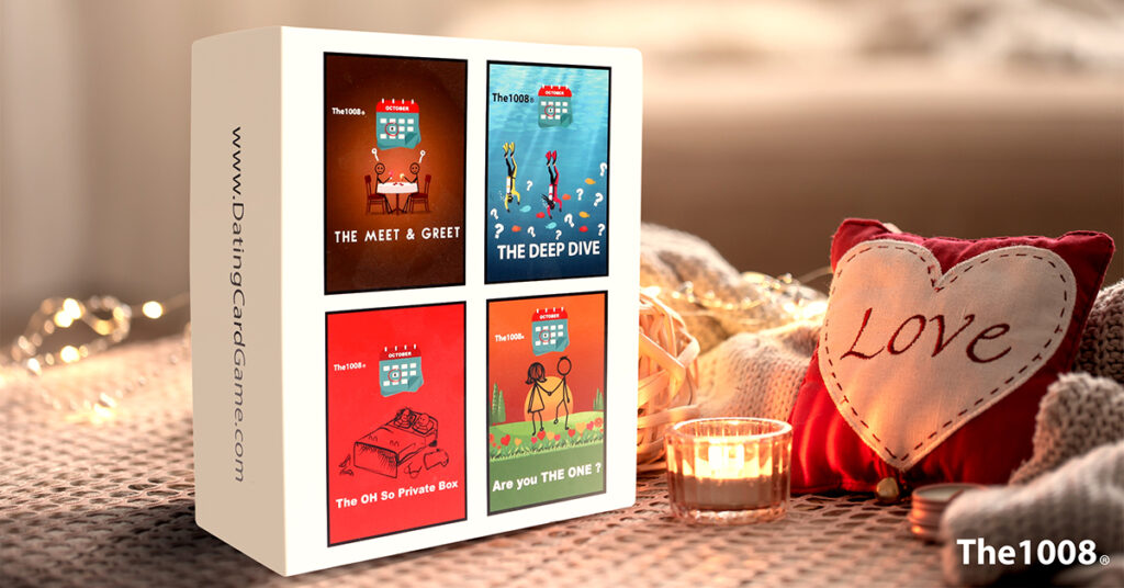 The 1008 Dating Card Series bundle box featuring four dating card decks designed to spark meaningful conversations and deeper connections